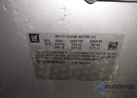 2014 Chevrolet Malibu 1Lt из США, поврежденный, VIN 1G11C5SL9EF268834